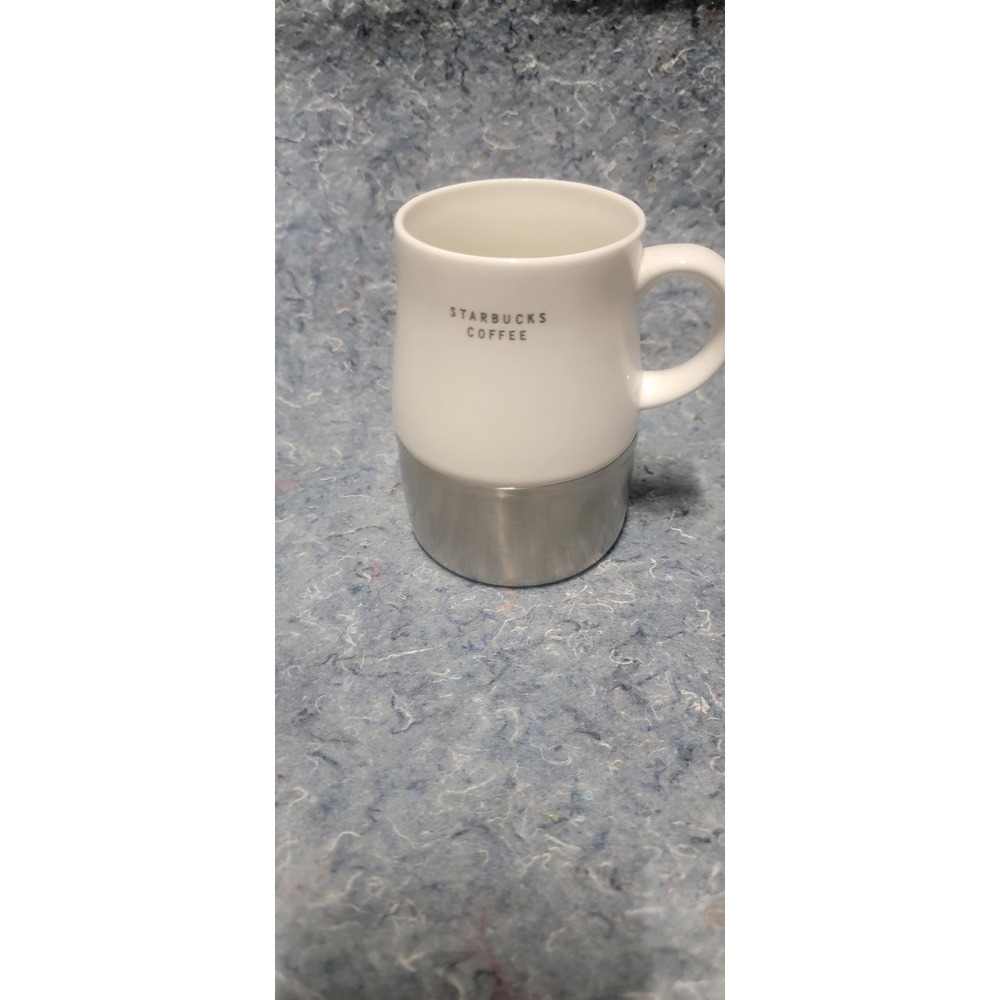 Starbucks 2004 Two-Tone‎ White Silver and Rubber Bottom Coffee Tea Mug